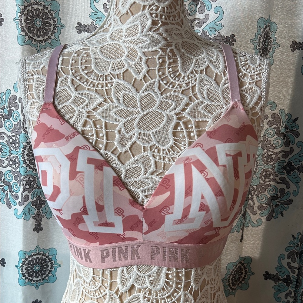 PINK Victoria's Secret Pink and White Camo Bra